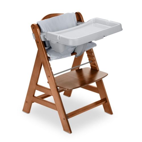 Hauck Alpha+ Grow Along Wooden High Chair Seat With Grey Removable Tray Table For Babies 6 Months And Up, Walnut Chair Grey Tray