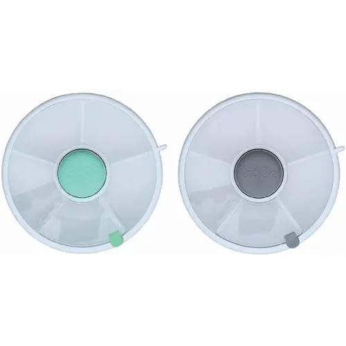 GoBe 2 Pack Kids Snack Spinner - Grey/Teal - Reusable Snack Container with 5 Compartment Dispenser and Lid - Leakproof, Spill-Proof - for Toddlers, Babies, Home, Travel