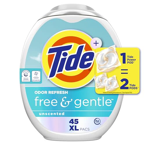 Tide PODS Free and Gentle Odor Refresh Laundry Detergent Pacs, 45 Count, Hypoallergenic Laundry Detergent Pacs