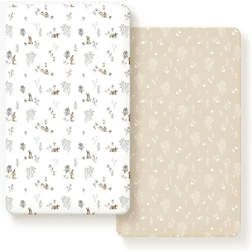 GRSSDER Stretch Ultra Soft Jersey Knit Fitted Crib Sheets Set 2 Pack，Fit All Standard Crib Mattress Pads Safe and Snug, Crib Fitted Sheet for Boys and Girls, Stylish Watercolor Rabbit Pattern