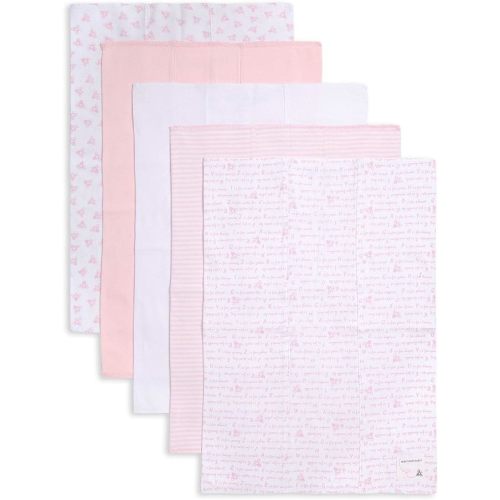 Burts Bees Baby Infant Burp Cloths, 100% Organic Cotton Extra Absorbent Soft Fabric Drool Cloths, 5-Pack Newborn Must-Have Essential Large Burping Cloths, One Size 17 x 11.75 Inches - Blossom Pink Prints