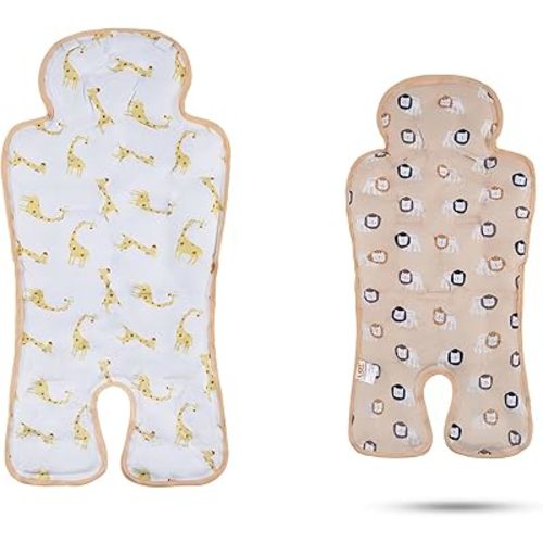 Gel Car Seat Cooler Pad,1 Pack Double Sides-Universal Baby Stroller Ice Cushion Cooler Mat,Summer Cooling Seat Liner,Multifunctional Suitable for Baby Dining Chair,Child Safety Seat (Giraffe+Lion)