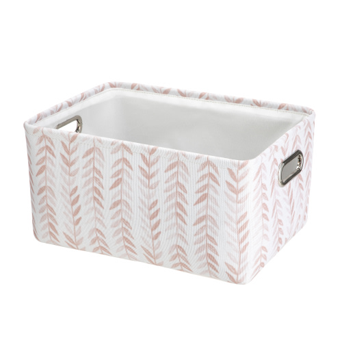 Mainstays Pink Blush Leaf Canvas Storage Basket with Handles