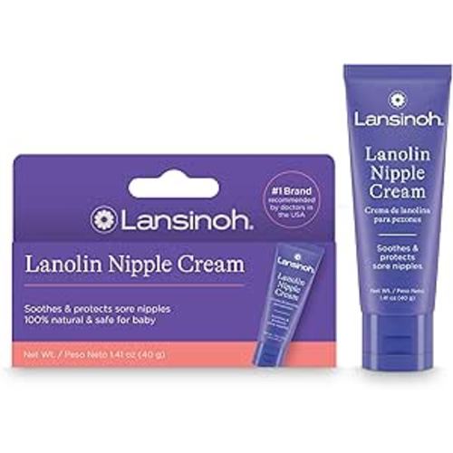 Lansinoh Lanolin Nipple Cream Safe for Breastfeeding Baby, 100% Natural Nipple Butter, Breastfeeding Essentials for Postpartum Moms, 1.41 Ounces