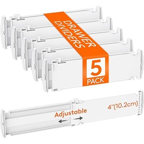 Lifewit 4" High 5 Pack Drawer Dividers, 13.8-22.5" Drawer Divider for Clothes, Adjustable Dresser Drawer Organizers, Plastic Drawers Separators for Clothes, Bedroom, Bathroom, Kitchen, Office