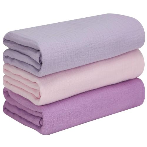 Baby Muslin Swaddle Blankets for Girls, 3-Pack Soft and Breathable Cotton Swaddles, Large 37 x 49 inches Receiving Blankets, Essentials for Newborns, Unisex 007