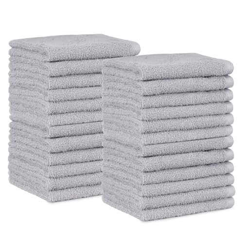 Amazon Basics face Towels for bathroom, 100% Cotton Extra Absorbent washcloth, Fast Drying salon towel - 24 Pack Gray (12 x 12 inches)