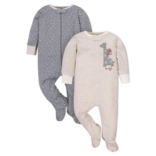Wonder Nation Baby Neutral Zip Up Sleep ‘N Play Footed Pajamas, 2-Pack, Sizes Newborn - 6/9 Months