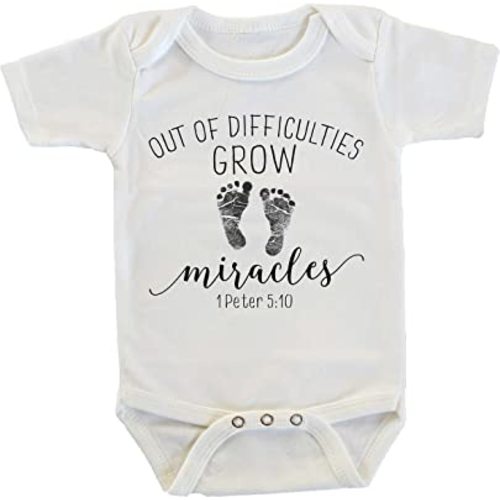 Witty and Bitty Out of Difficulties Grow Miracles Rainbow Baby After Miscarriage Onesie/Bodysuit