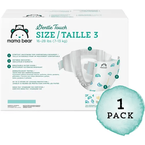 Amazon Brand - Mama Bear Gentle Touch Diapers, Hypoallergenic, Size 3, 168 Count (4 packs of 42), White