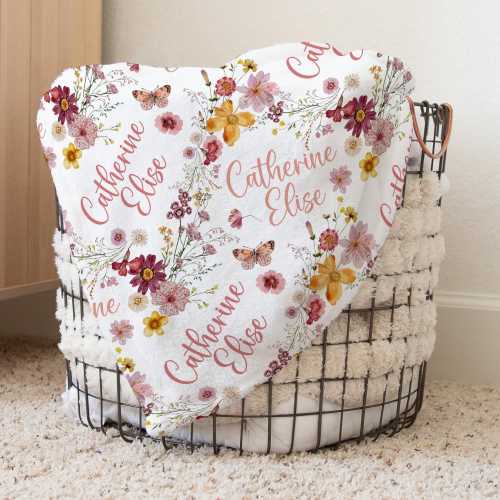 PERSONALIZED GIRL WILDFLOWER Baby Girl Blanket, Wildflower Baby Gift, Toddler Girl Name Blanket, Wildflower Gift for Girl, Baby Shower Gift