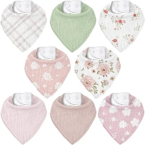 Muslin Baby Bibs 8 Pack, Baby Bandana Drool Bib for Drooling and Teething, Cotton Soft Absorbent for Girls Boys