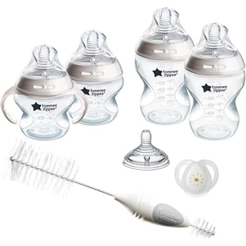 Tommee Tippee Natural Start Baby’s First Bottle Set, 2 x 5oz and 2 x 9oz Anti-Colic Bottles, Slow and Medium Flow Nipples, 0-6 month Pacifier, Self-Sterilizing