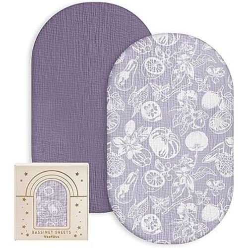 Yoofoss Muslin Baby Bassinet Sheets Boys Girls, Organic Fitted Bassinet Mattress Sheets Compatible with Halo Bassinest Swivel Sleeper,Baby Delight, Angelbliss, Soft, Breathable, Durable