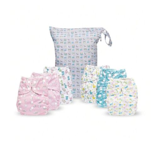 6ct Reusable Cloth Diapers, One Size Adjustable, Washable Soft Absorbent, Waterproof Cover, 4-layers Microfiber Inserts (foodie) - Simple Being