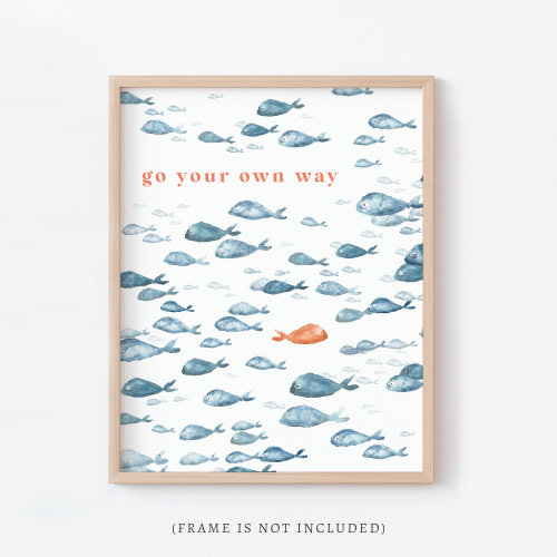 Watercolor Fish Art Go Your Own Way Lyrics Print for Nautical Nursery or Kids Room Wall Art