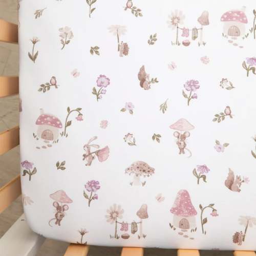 Cotton Jersey Crib Fitted Sheet - Mushroom House