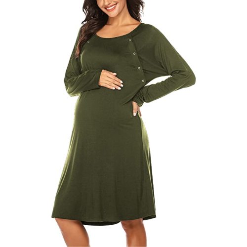 Ekouaer Women’s Nursing/Delivery/Labor Nightgown Long Sleeve Maternity Sleepshirt for Breastfeeding with Button