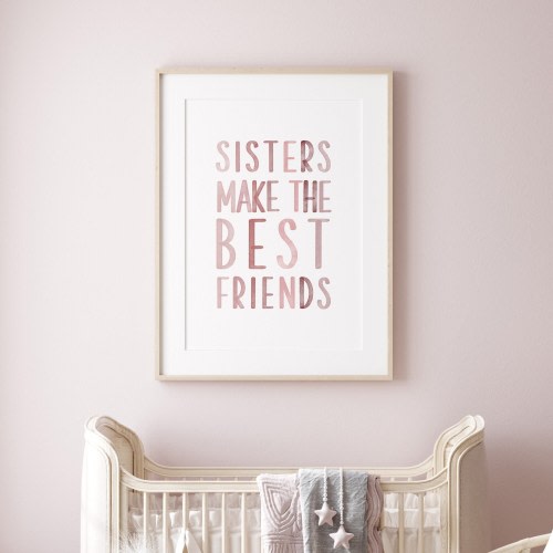 Blush Pink Watercolor, Sisters make the best friends, Pink Girls Room Decor, Gift for Sister, Girls Playroom Decor, Sister Quote Print