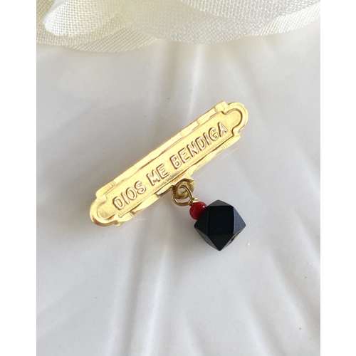 Dios Me Bendiga Pin, Solid Gold & Genuine Azabache, Brand New