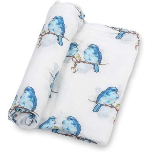 LollyBanks Swaddle Blanket | 100% Muslin Cotton | Newborn and Baby Nursery Essentials for Girls, Registry | Bluebird Print