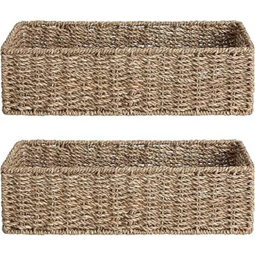 StorageWorks Toilet Tank Basket for Bathroom, Seagrass Storage Baskets for Toilet Tank Top, 2-Pack