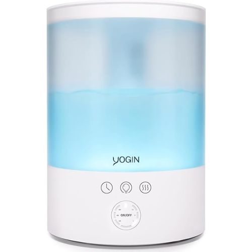 YOGINYOGIN Humidifiers for Bedroom Large room,Top fill 2.5L Ultrasonic cool mist Humidifiers for Baby Nursery and Plants,Up to 24 Hours, 24db Quiet,Night Light, Auto Shut Off, Easy Clean Humidifier