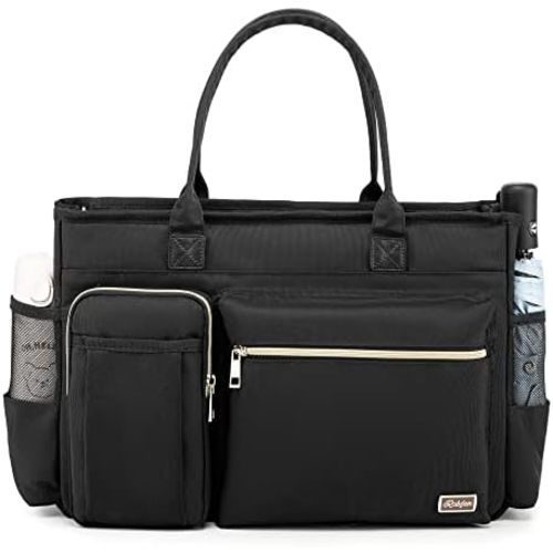 Diaper Bag Tote, Rabjen Large Travel Multifunction Baby Bag with Insulated Pockets Padded Sleeve for up to 15.6’’ Laptop