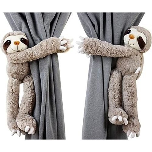 SHDZKJ 1Pair Stuffed Sloth Curtain Tiebacks Plush Cuddly Animal Sloth to for Kids Bedroom Window Decoration 12"