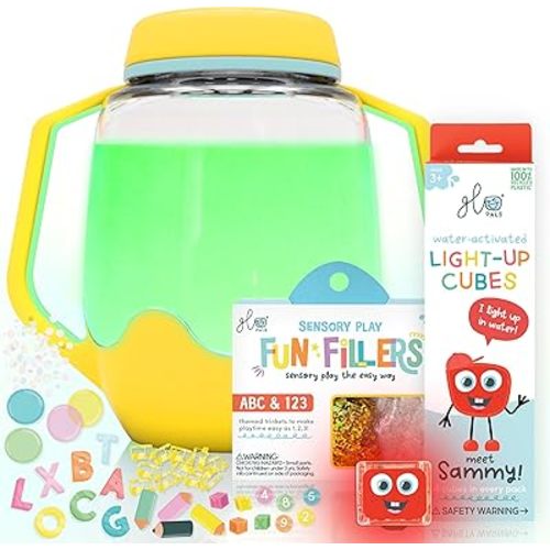 Glo Pals Sensory Play Pack Bundle with Sensory Play Jar, Red Sammy Light-Up Cubes, & Fun Fillers (Easy as ABC)