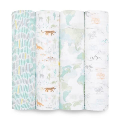 essentials cotton muslin swaddles 4 pack- Voyager