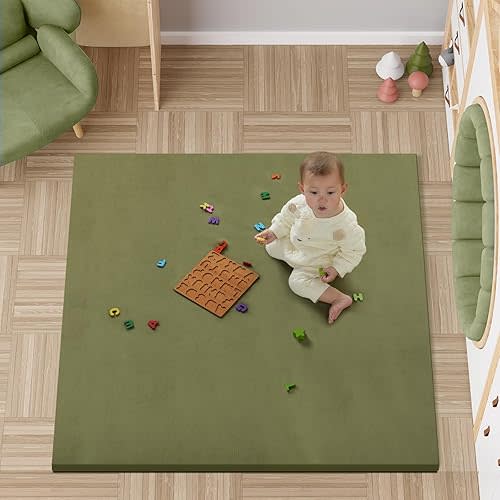 Vegan Leather Baby Play Mat, Wipe-Clean Play Mat for Floor, 50x50 in Thicken Foam Cushioned & Waterproof Playpen Mats for Infants, Kids and Toddlers
