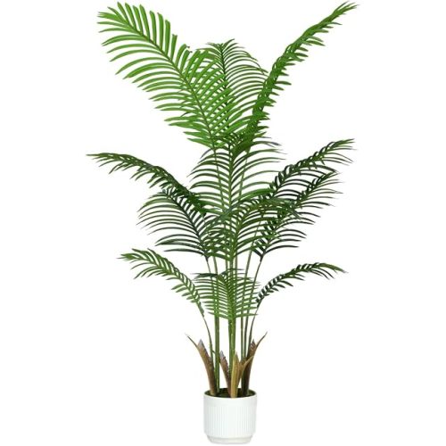 4FT Artificial Palm Tree Indoor with White Pot, Realistic Leaves, 9 Trunks Adjustable Branches, Tall Faux Fake Palm Plant, Ideal for Living Room Bedroom Office Home Interior Aesthetic Decor