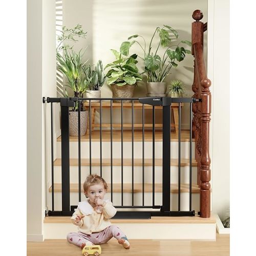 Cumbor 29.7-40.6" Baby Gate for Stairs, Mom's Choice Awards Winner-Dog Gate for Doorways, Pressure Mounted Self Closing Pet Gates for Dogs Indoor, Durable Safety Child Gate with Easy Walk Thru Door