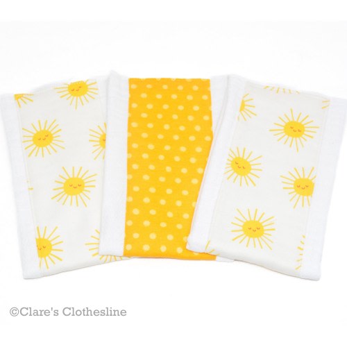 Sunshine Baby Burp Cloths Set of 3 | Yellow Suns Flannel Burp Cloths | Summer Baby Gift | Gender Neutral Baby | Ready to Ship