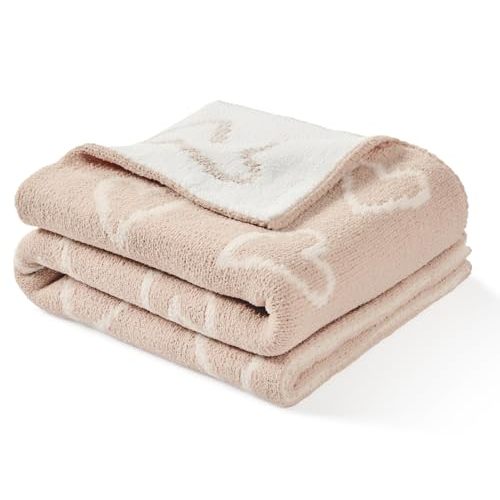 CREVENT 30"X40" Cozy Soft Warm Chenille Baby Blanket for Girls Boys, Newborn Essentials for Infant, Baby Shower Receiving Gift - Pink Heart
