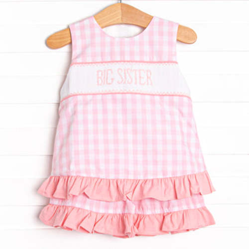 Big Sister Smocked Ruffle Short Set, Pink – Stitchy Fish