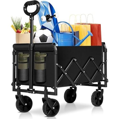 Collapsible Wagon Cart Foldable, Portable Heavy Duty Collapsible Beach Cart All Terrain with Large Capacity, Garden Wagons with Wheels for Shopping, Sports, Camping，Garden，Grocery