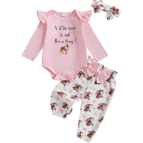 Western Baby Girl Clothes Horse/Boots Print Long Sleeve Romper + Pants + Headband Newborn Infant Cute 3PCS Set