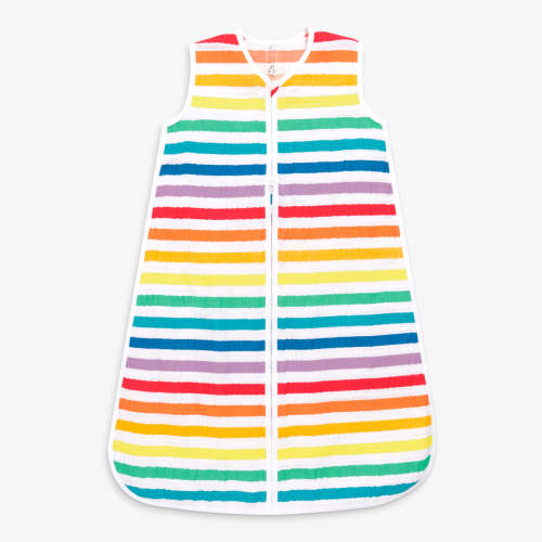 Muslin sleep sack in rainbow stripe