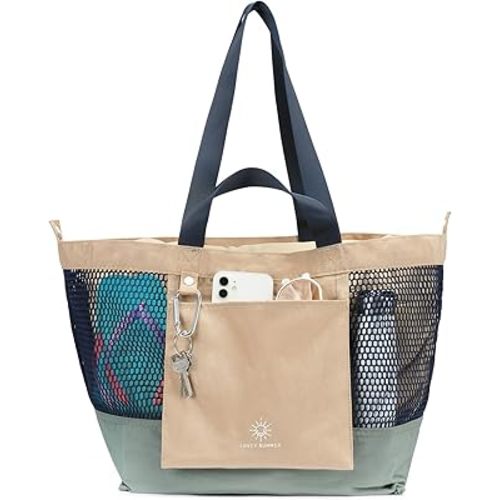 Large Mesh Beach Tote Bag - Waterproof, Collapsible & Durable for Family Vacations, Cruises, Beach Toys, Camping Essentials