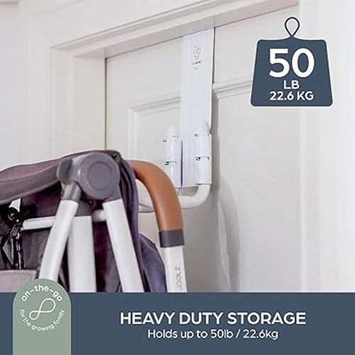 Dreambaby Strollerbuddy StrollAway Over The Door Stroller Hanger & Hook - No Drill - Heavy Duty Metal 50lb/22.5kg Capacity, Adjustable Arms - Stroller Hook for Hallway, Garage & Entryway Storage