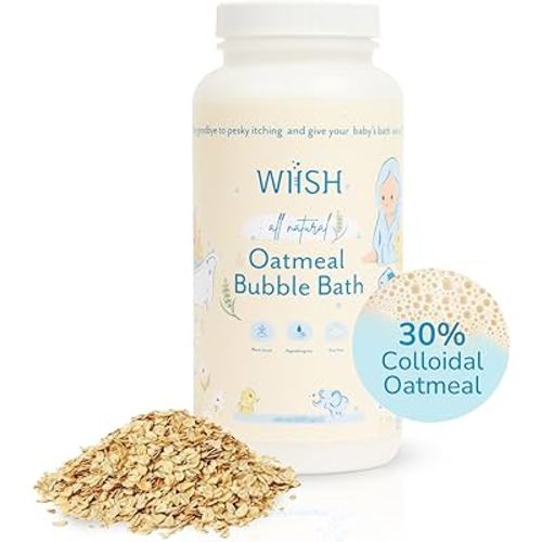 WIISH Baby Oatmeal Bubble Bath - Baby Bubble Bath for Sensitive Skin with 30% Colloidal Oatmeal | Aloe Vera Extract Powder + Healing Ingredient, Soothing Itchiness, Rashes, Dryness 16 oz