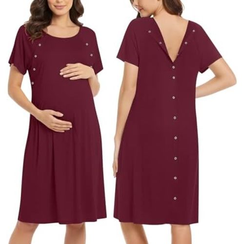 Ekouaer Women’s Nursing/Delivery/Labor/Hospital Nightdress Short Sleeve Maternity Nightgown with Button S-XXL