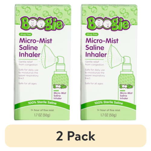 (2 pack) Boogie Sterile and Drug-Free Micro-Mist Saline Inhaler for Congestion Relief, Safe for All Ages, 1.7 oz