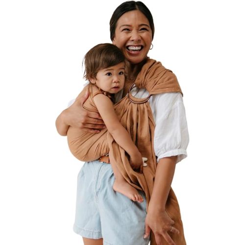 WildBird - Ring Sling Baby Carrier - Newborn to Up to 35 lbs - for Moms, Dads & Caregivers - 100% Natural European Linen Fibers - Versatile & Adjustable - 74” Size - Willow Fabric & Black Ring