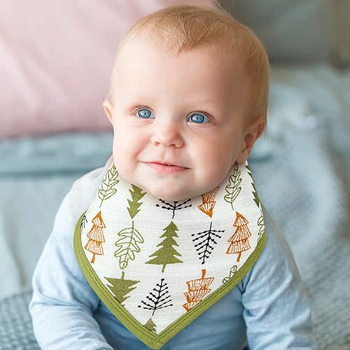 DREAMS & DIMPLES Muslin Baby Bibs with Adjustable Nickle Free Snap Button Cotton Bib 4 Pack Bandana Bib for Newborn - Toddler