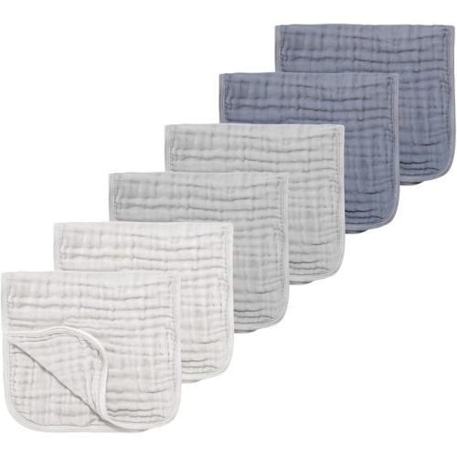 Muslin Burp Cloths, Blue Series, 6 Pack | 100% Cotton, 18''x10'', Extra Soft and Absorbent, Multifunctional, Unisex