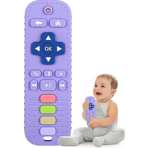 Fu Store Silicone Teething Toys for 0-24 Months Infant Toddlers, Remote Control Shape Teethers for Babies Chew Toys, Relief Soothe Babies Gums Set Dishwasher and Refrigerator Safe Purple