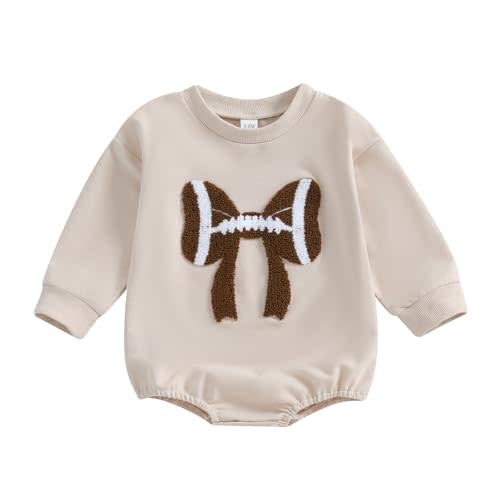 Karuedoo Newborn Baby Boy Girl Football Outfit Football Bow Sweatshirt Romper Oversized Long Sleeve Bubble Romper Bodysuit